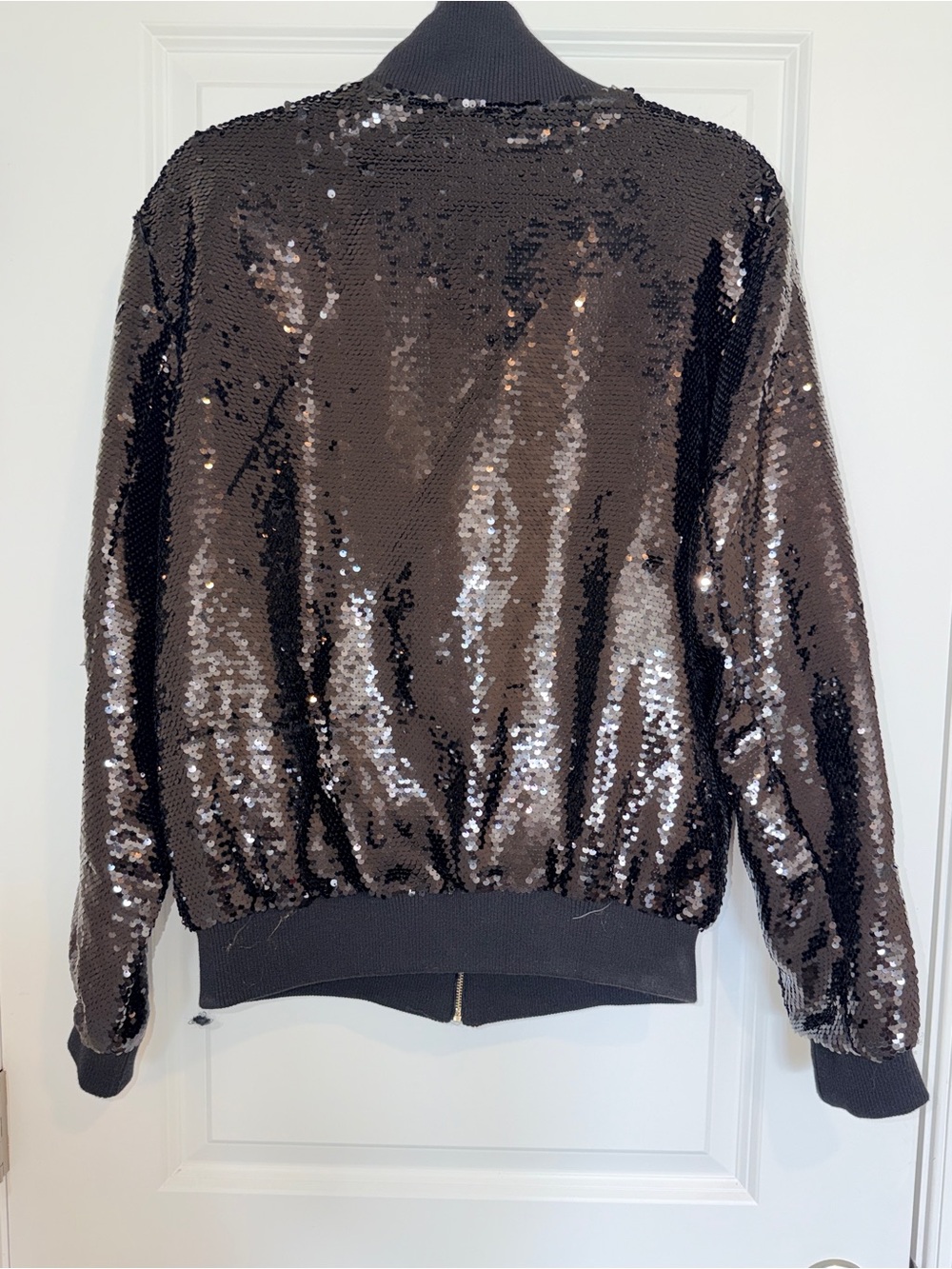 NFL Team Apparel, Sequin Bomber Jacket with Pittsburgh Steelers Patch, Black, OS - Picture 3 of 6